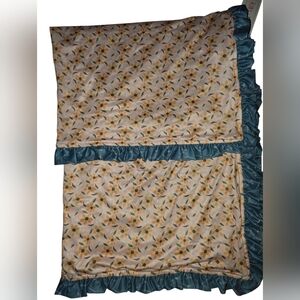 Floral Satin Bedding Set with Blue Accents